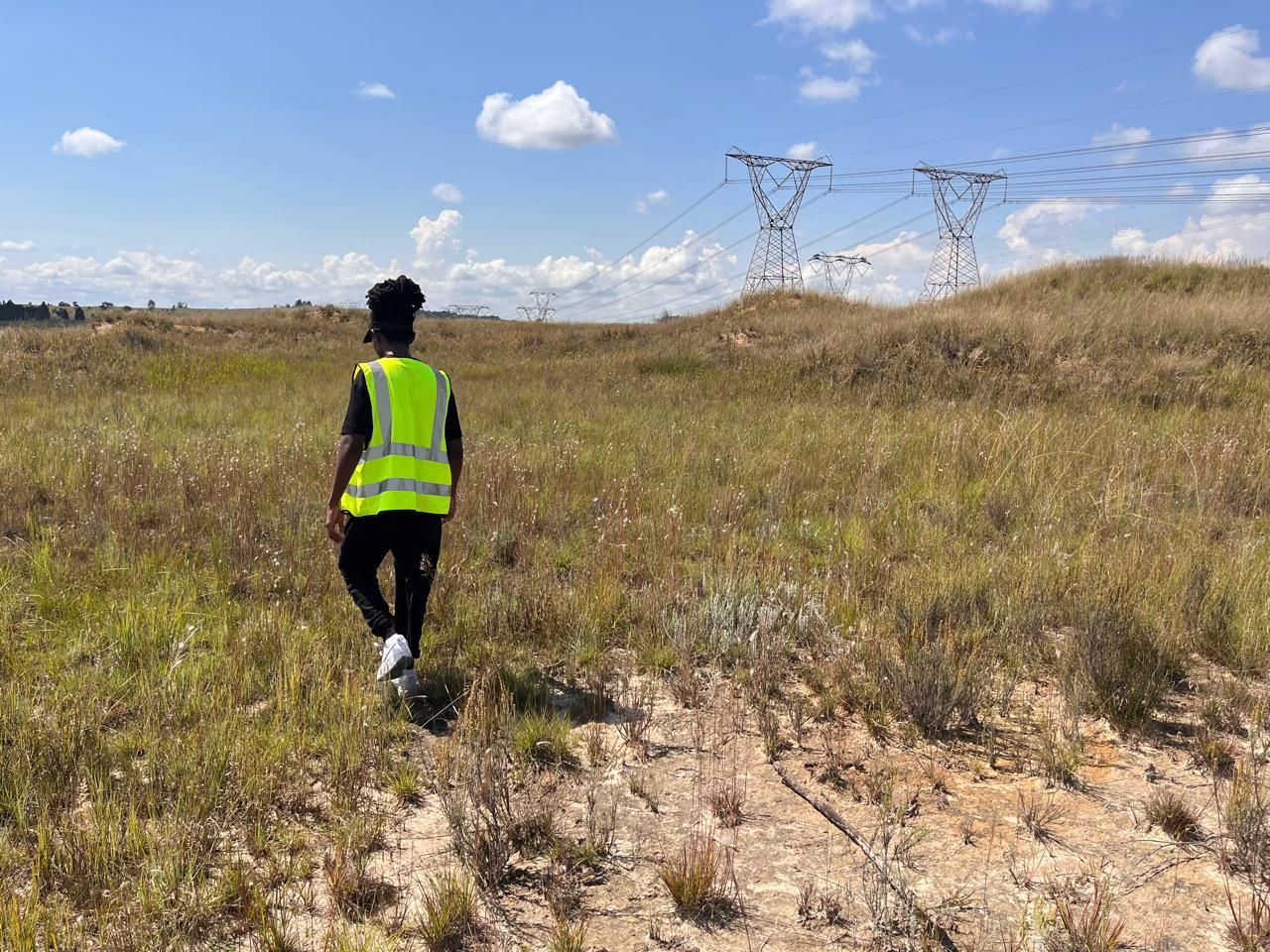 Walking the site beneath power lines